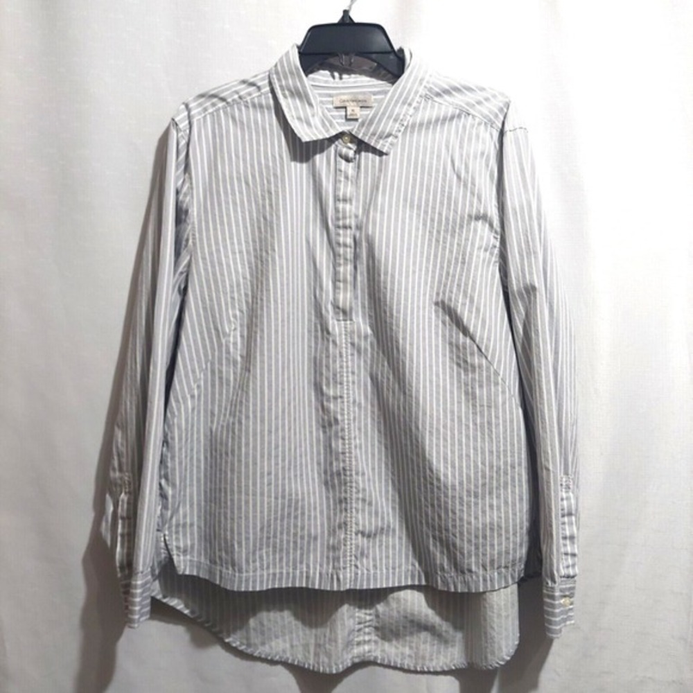 Calvin Klein Jeans Shirt Womens XL Gray Striped Snap Button Closure Long Sleeves